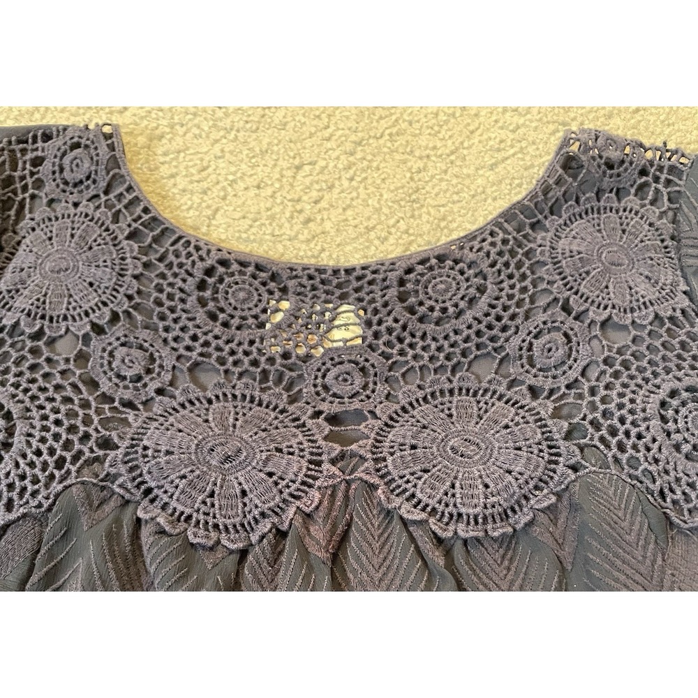 Anthropologie Holding Horses Mini Dress L Textured Floral Embroidery Blue Boho - Picture 5 of 15